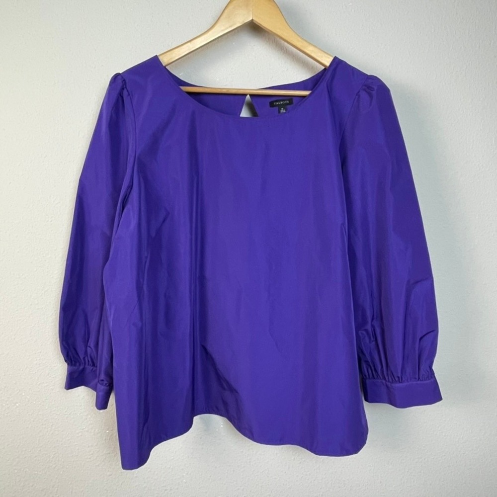 Talbots Purple Long Sleeve Round Neck Keyhole Back Blouse Top XL Polyester